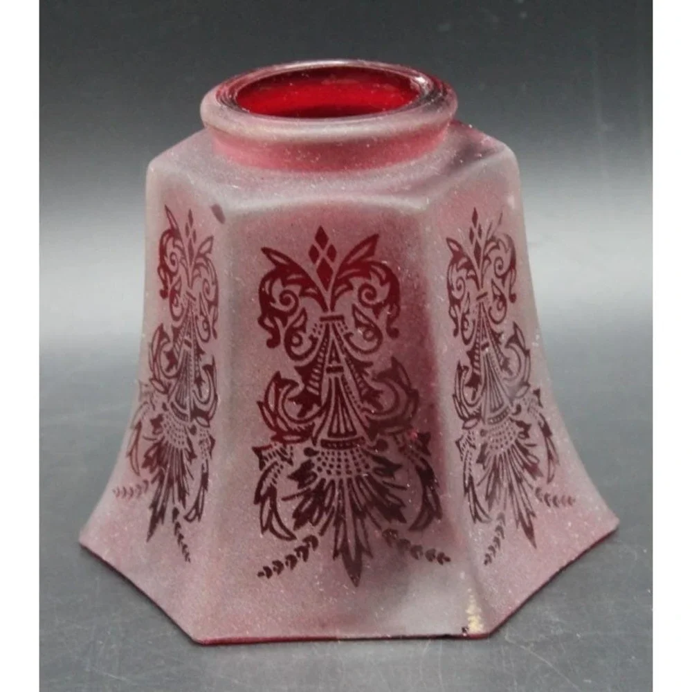 Vintage Wall Sconce Lamp w Ruby Red Frosted Glass Shade Art Deco Style